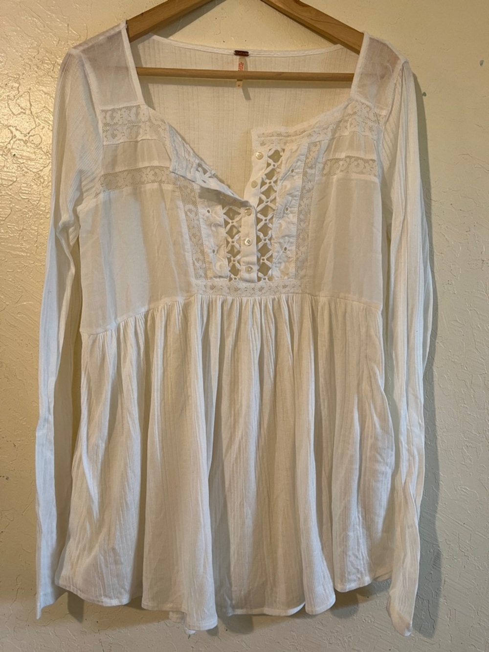 Free people white long sleeve lace top